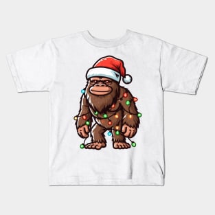 Bigfoot Santa Christmas Tree Lights Kids T-Shirt